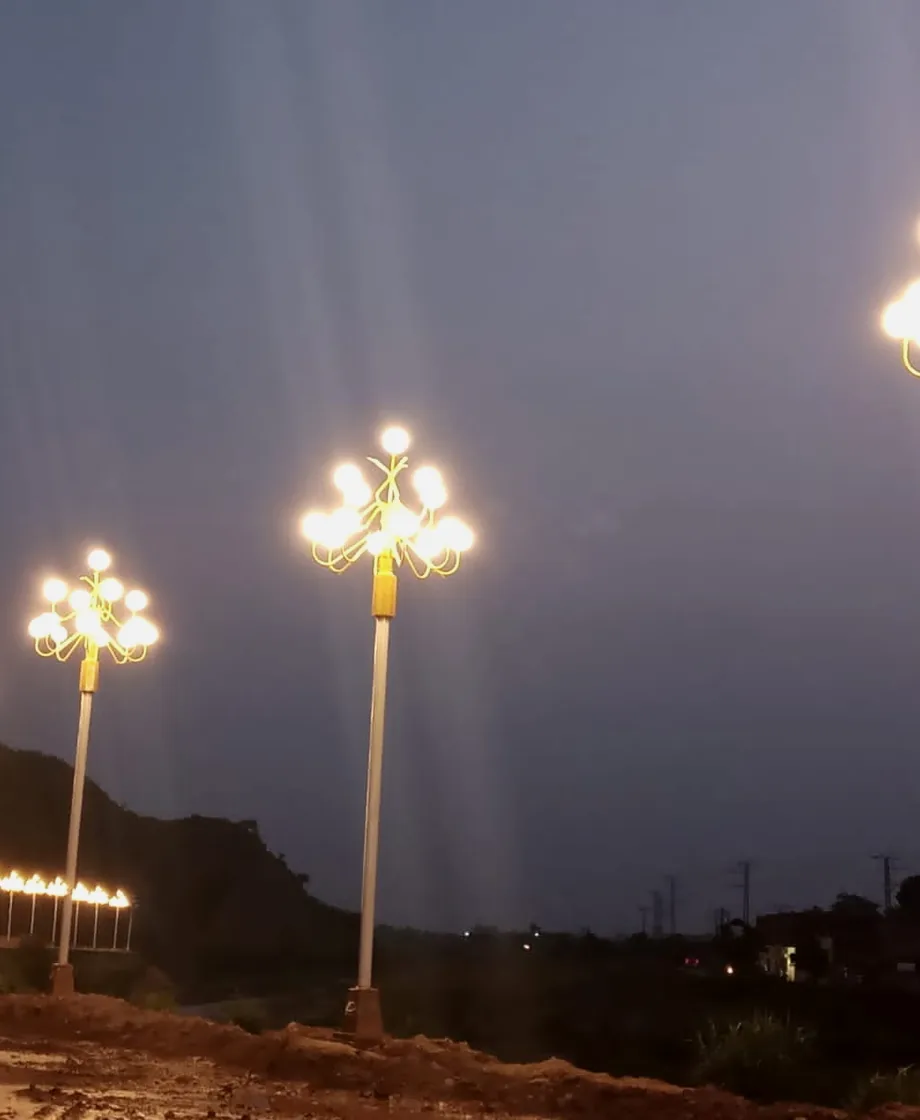 Decorative pole lighting at night
